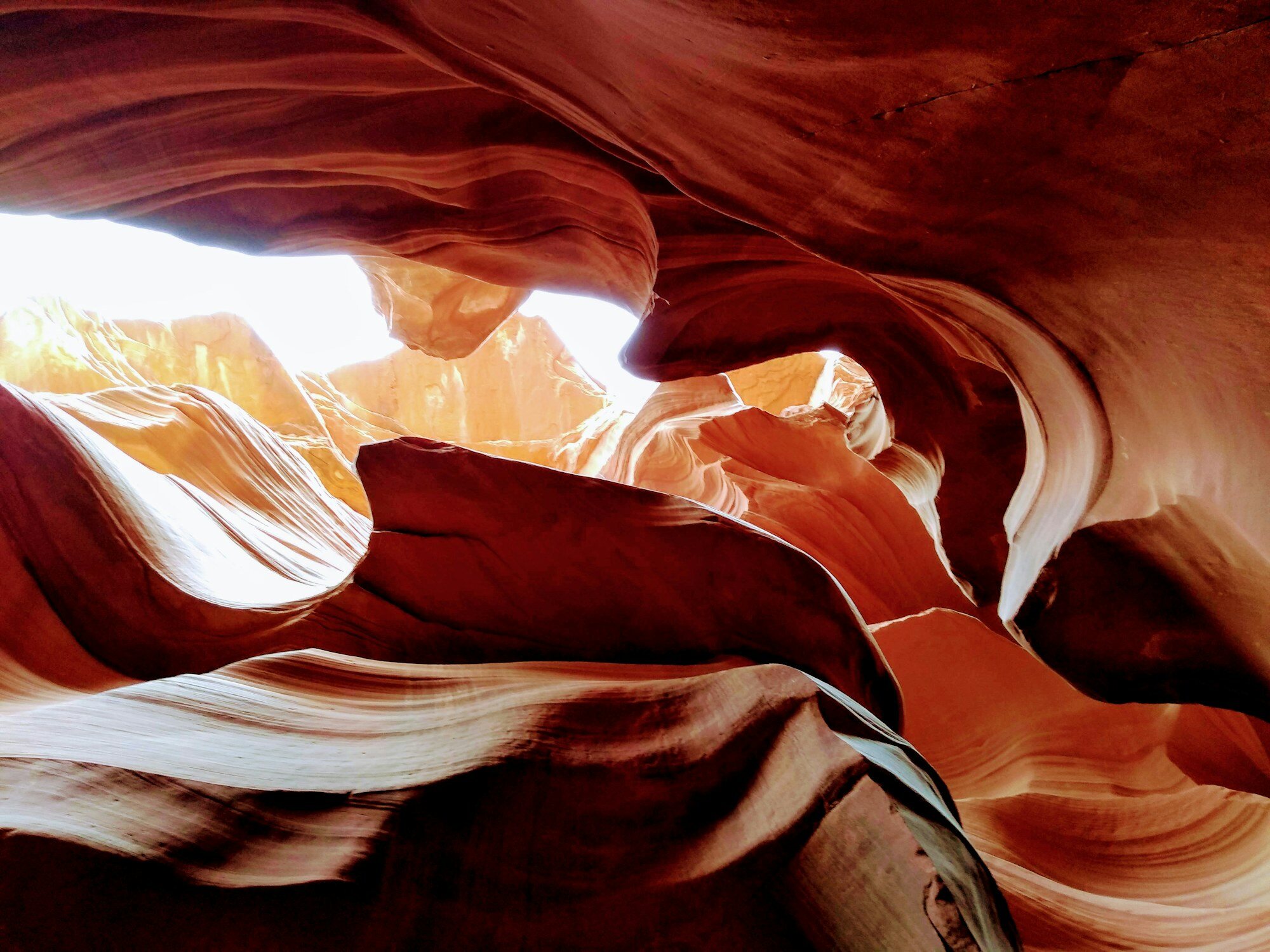 Lower Antelope Canyon slot canyon with famous light beams and narrow orange rock formations