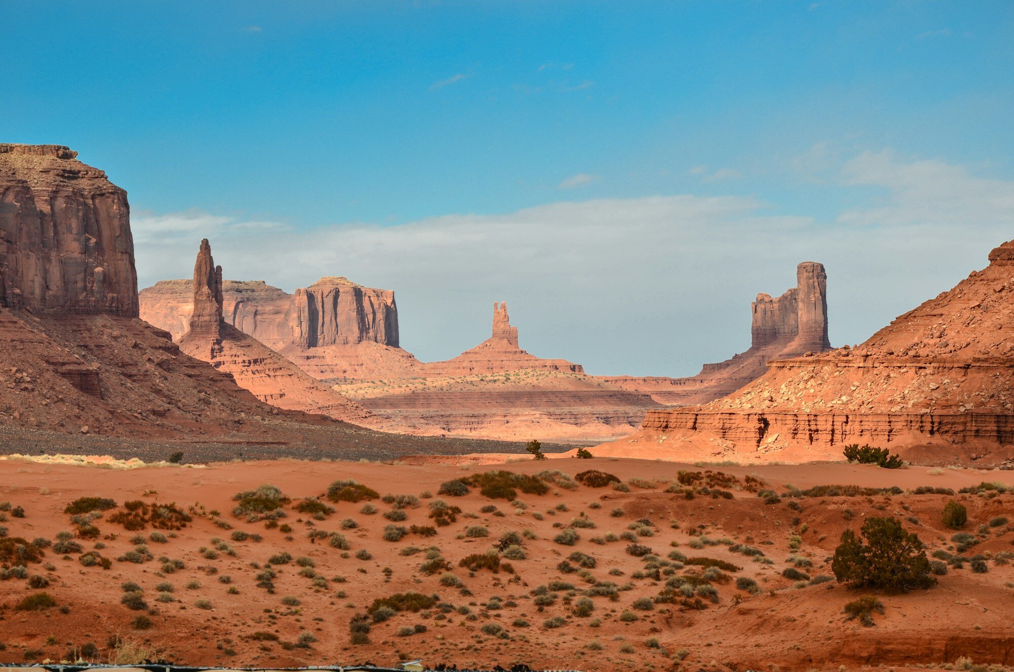 Monument Valley iconic Mitten Buttes red rock formations with dramatic desert landscape