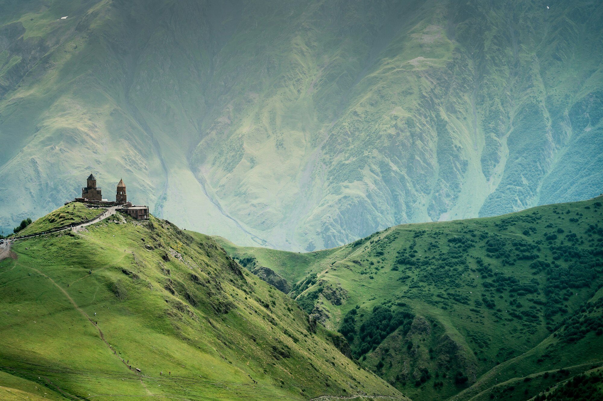 Mestia and Svaneti mountain ridges seen from above during a slow road-trip day