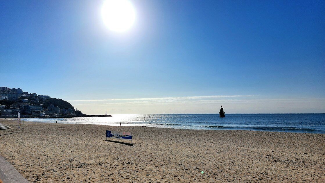 Haeundae Beach at sunrise, Busan's most famous stretch of sand