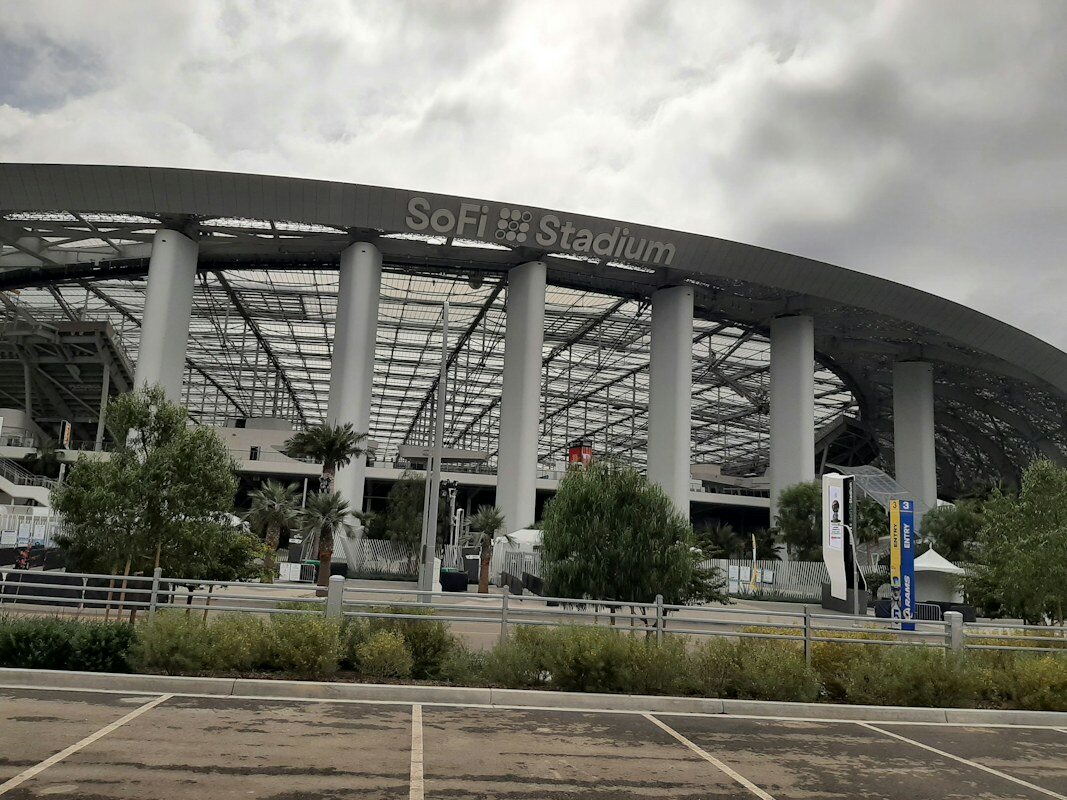 Luftaufnahme des SoFi Stadium in Inglewood, Los Angeles