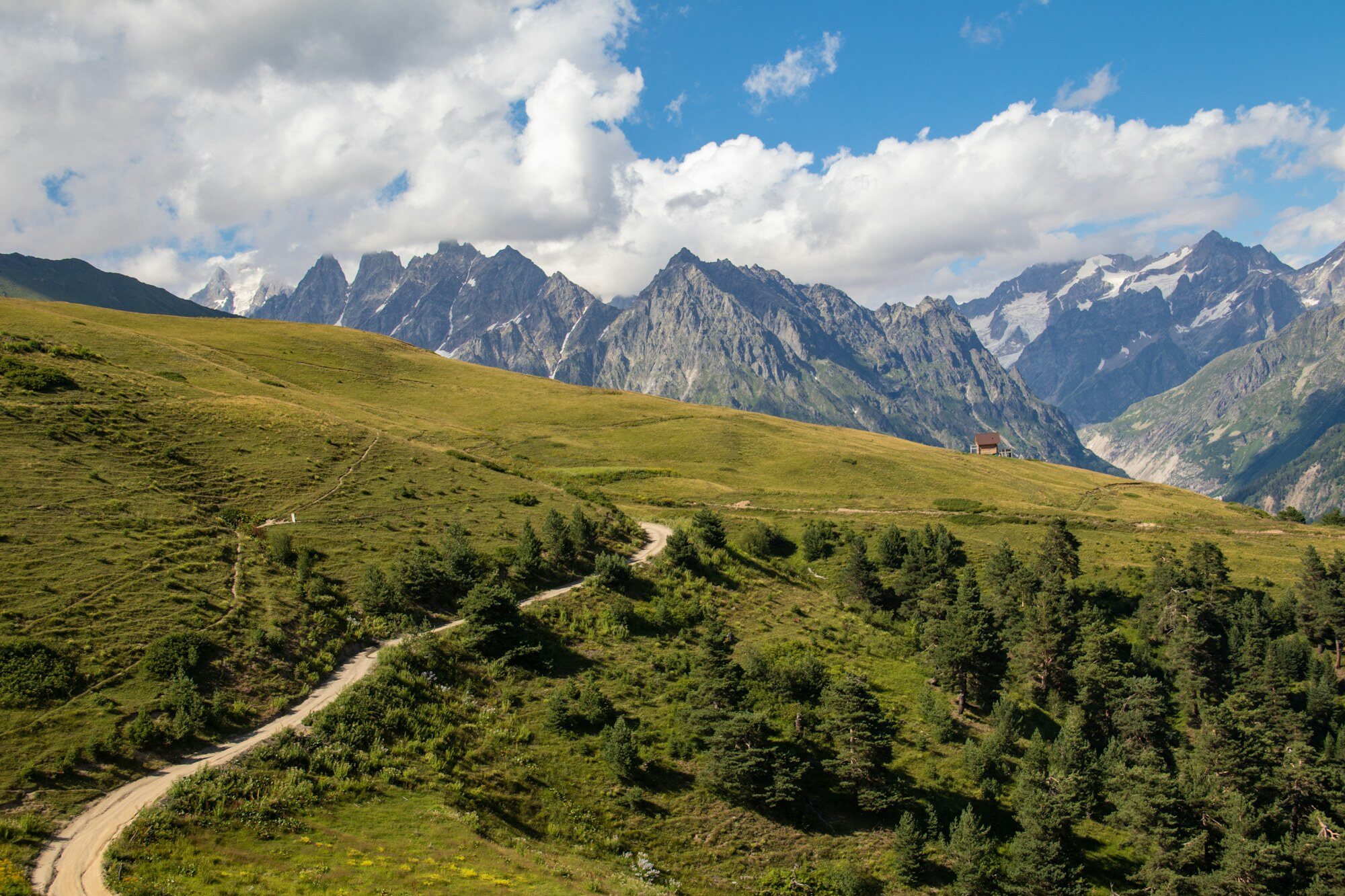Winding mountain road in Svaneti for the Ushguli to Lentekhi drive over Zagari Pass